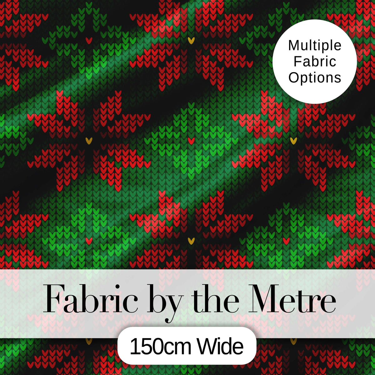 Festive Holly Leaf Berry Knit Pattern Green Red Christmas Seamless Nordic Style Digital Print Fabric by the Metre UK Sewing Quilting Textile