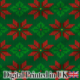 Festive Holly Leaf Berry Knit Pattern Green Red Christmas Seamless Nordic Style Digital Print Fabric by the Metre UK Sewing Quilting Textile
