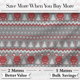 Cute Reindeer Tree Knit Pattern Grey Red White Christmas Sweater Style Seamless Digital Print Fabric by the Metre UK Sewing Quilting Textile