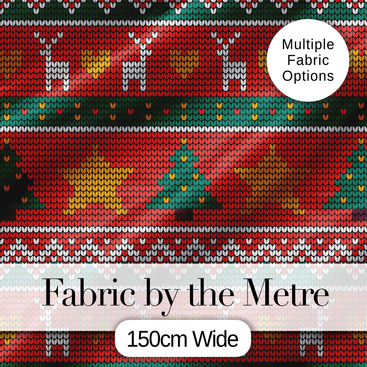 Nordic Deer Heart Tree Knit Pattern Red Green White Festive Seamless Christmas Digital Print Fabric by the Metre UK Sewing Quilting Textile