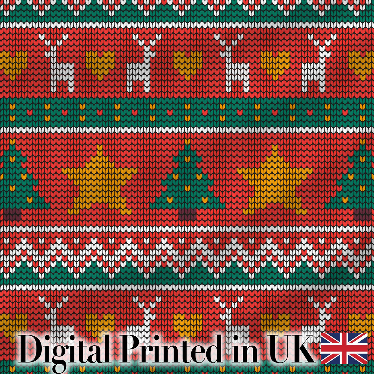 Nordic Deer Heart Tree Knit Pattern Red Green White Festive Seamless Christmas Digital Print Fabric by the Metre UK Sewing Quilting Textile