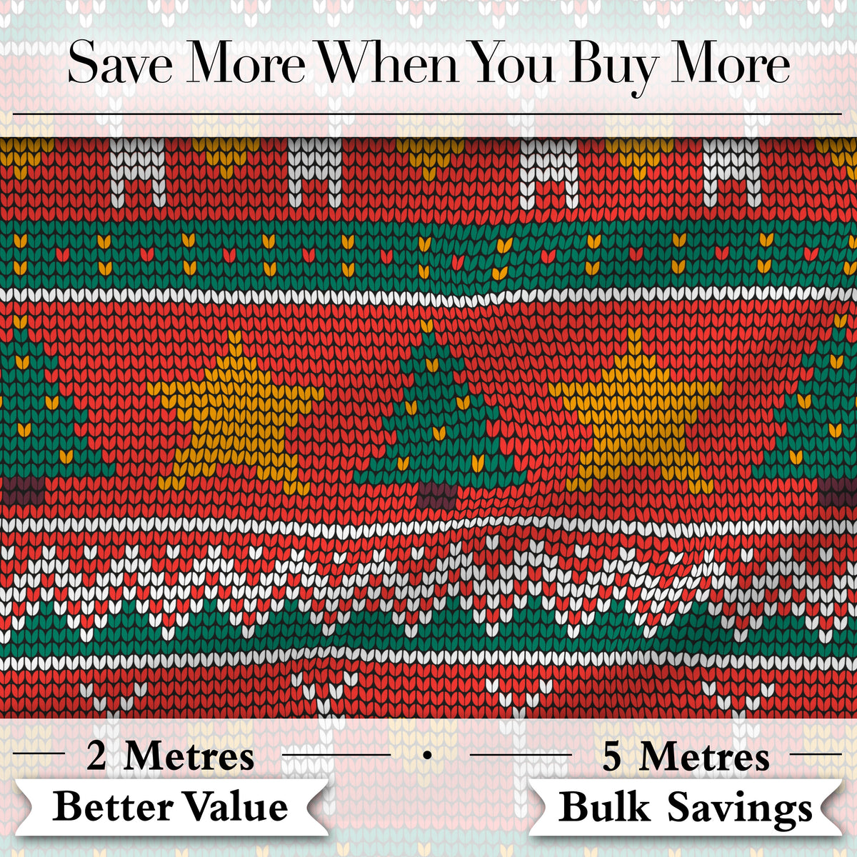 Nordic Deer Heart Tree Knit Pattern Red Green White Festive Seamless Christmas Digital Print Fabric by the Metre UK Sewing Quilting Textile