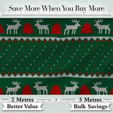 Scandinavian Reindeer Mountain Knit Pattern Green Red White Christmas Seamless Digital Print Fabric by the Metre UK Sewing Quilting Textile