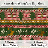 Scandinavian Deer Gift Snowflake Knit Green Pink Christmas Festive Seamless Digital Print Fabric by the Metre UK Sewing Quilting Textile
