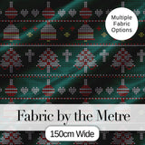 Nordic Ornament Christmas Tree Knit Green Red White Festive Seamless Textile Digital Print Fabric by the Metre UK Sewing Quilting Textile