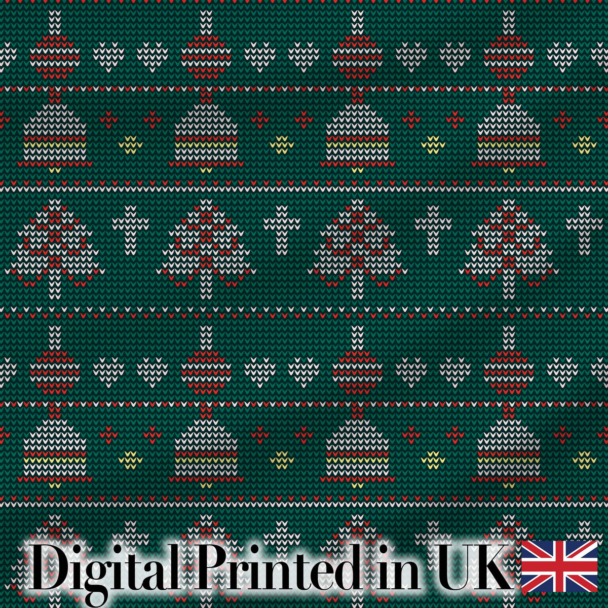 Nordic Ornament Christmas Tree Knit Green Red White Festive Seamless Textile Digital Print Fabric by the Metre UK Sewing Quilting Textile