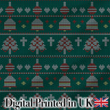 Nordic Ornament Christmas Tree Knit Green Red White Festive Seamless Textile Digital Print Fabric by the Metre UK Sewing Quilting Textile