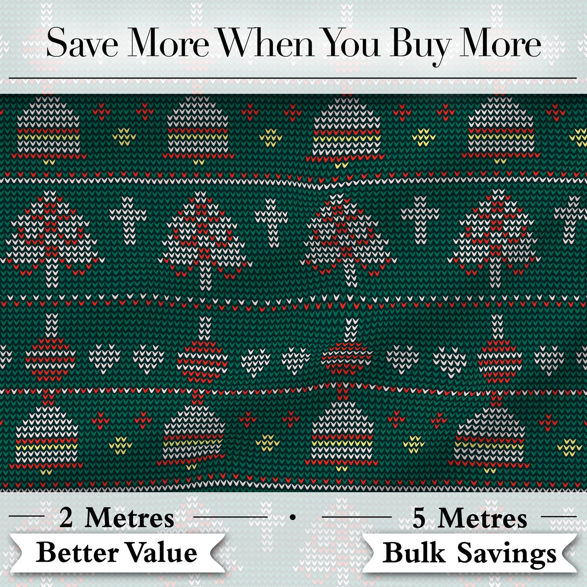 Nordic Ornament Christmas Tree Knit Green Red White Festive Seamless Textile Digital Print Fabric by the Metre UK Sewing Quilting Textile