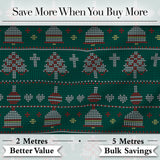 Nordic Ornament Christmas Tree Knit Green Red White Festive Seamless Textile Digital Print Fabric by the Metre UK Sewing Quilting Textile