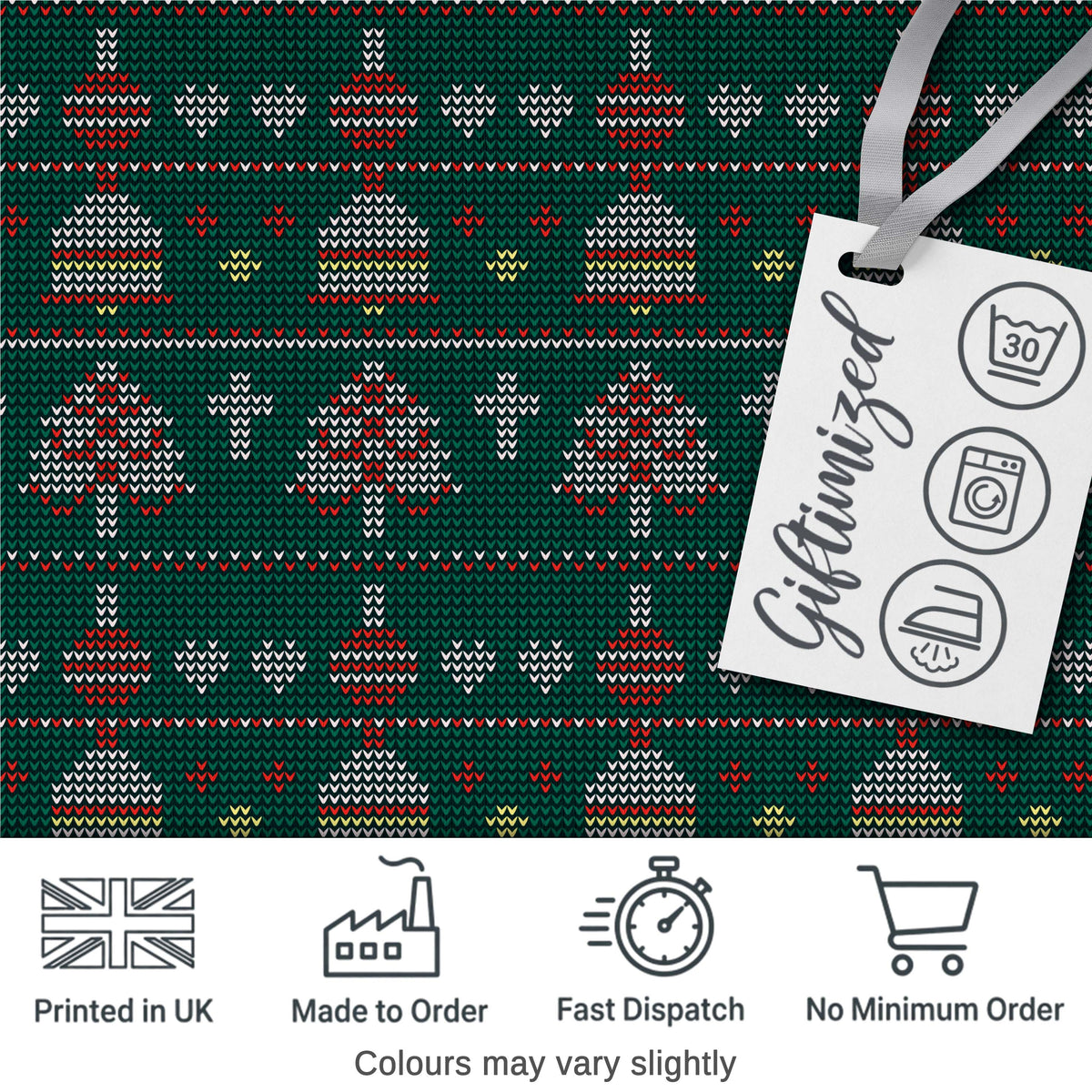 Nordic Ornament Christmas Tree Knit Green Red White Festive Seamless Textile Digital Print Fabric by the Metre UK Sewing Quilting Textile