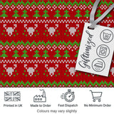 Festive Heart Christmas Tree Knit Pattern Red Green White Nordic Textile Digital Print Fabric by the Metre UK Sewing Quilting Textile