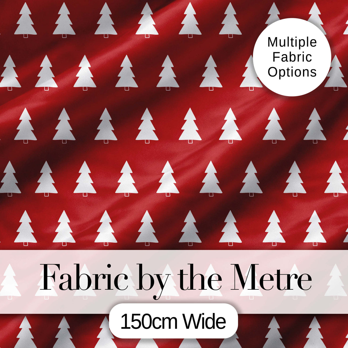 Minimal White Christmas Trees on Red Background Simple Holiday Seamless Pattern Digital Print Fabric by the Metre UK Sewing Quilting Textile