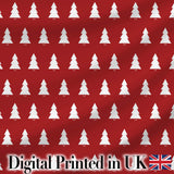 Minimal White Christmas Trees on Red Background Simple Holiday Seamless Pattern Digital Print Fabric by the Metre UK Sewing Quilting Textile
