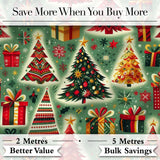 Colorful Christmas Trees Gifts Snowflakes Festive Holiday Seamless Pattern Digital Print Fabric by the Metre UK Sewing Quilting Textile