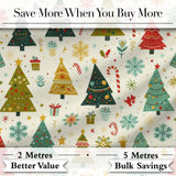 Whimsical Christmas Trees Candy Canes Snowflakes Holiday Seamless Pattern Digital Print Fabric by the Metre UK Sewing Quilting Textile