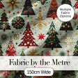 Elegant Festive Christmas Trees Snowflakes Gold Red Holiday Seamless Pattern Digital Print Fabric by the Metre UK Sewing Quilting Textile
