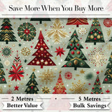 Elegant Festive Christmas Trees Snowflakes Gold Red Holiday Seamless Pattern Digital Print Fabric by the Metre UK Sewing Quilting Textile