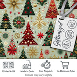 Elegant Festive Christmas Trees Snowflakes Gold Red Holiday Seamless Pattern Digital Print Fabric by the Metre UK Sewing Quilting Textile