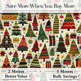 Vibrant Nordic Christmas Trees Gifts Stars Festive Holiday Seamless Pattern Digital Print Fabric by the Metre UK Sewing Quilting Textile