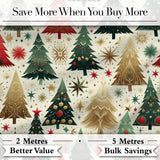 Elegant Christmas Trees Gold Green Red Stars Festive Seamless Pattern Digital Print Fabric by the Metre UK Sewing Quilting Textile