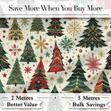 Ornate Christmas Trees Snowflakes Stars Vintage Holiday Seamless Pattern Digital Print Fabric by the Metre UK Sewing Quilting Textile