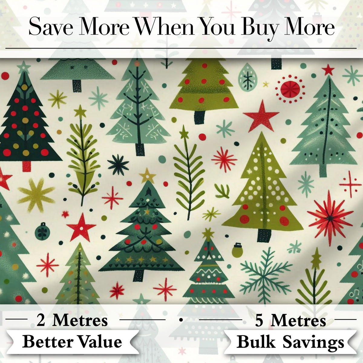 Minimal Christmas Trees Stars Leaves Nordic Holiday Seamless Pattern Digital Print Fabric by the Metre UK Sewing Quilting Textile