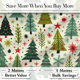 Minimal Christmas Trees Stars Leaves Nordic Holiday Seamless Pattern Digital Print Fabric by the Metre UK Sewing Quilting Textile