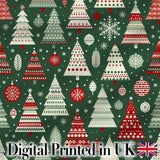 Scandi Christmas Trees Red White Green Snowflakes Nordic Seamless Pattern Digital Print Fabric by the Metre UK Sewing Quilting Textile