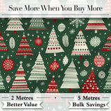 Scandi Christmas Trees Red White Green Snowflakes Nordic Seamless Pattern Digital Print Fabric by the Metre UK Sewing Quilting Textile