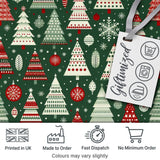 Scandi Christmas Trees Red White Green Snowflakes Nordic Seamless Pattern Digital Print Fabric by the Metre UK Sewing Quilting Textile