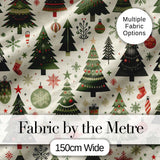 Classic Christmas Trees Ornaments Gifts Snowflakes Festive Seamless Pattern Digital Print Fabric by the Metre UK Sewing Quilting Textile