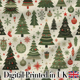 Classic Christmas Trees Ornaments Gifts Snowflakes Festive Seamless Pattern Digital Print Fabric by the Metre UK Sewing Quilting Textile
