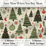 Classic Christmas Trees Ornaments Gifts Snowflakes Festive Seamless Pattern Digital Print Fabric by the Metre UK Sewing Quilting Textile