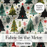 Scandi Christmas Trees Geometric Red Green Snowflakes Seamless Pattern Digital Print Fabric by the Metre UK Sewing Quilting Textile