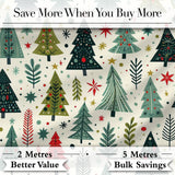 Scandi Christmas Trees Geometric Red Green Snowflakes Seamless Pattern Digital Print Fabric by the Metre UK Sewing Quilting Textile