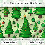 Cartoon Christmas Trees Green Ornaments Cute Holiday Seamless Pattern Digital Print Fabric by the Metre UK Sewing Quilting Textile