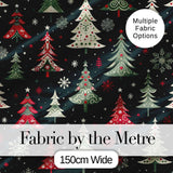Nordic Christmas Trees Red White Green Snowflakes Festive Seamless Pattern Digital Print Fabric by the Metre UK Sewing Quilting Textile