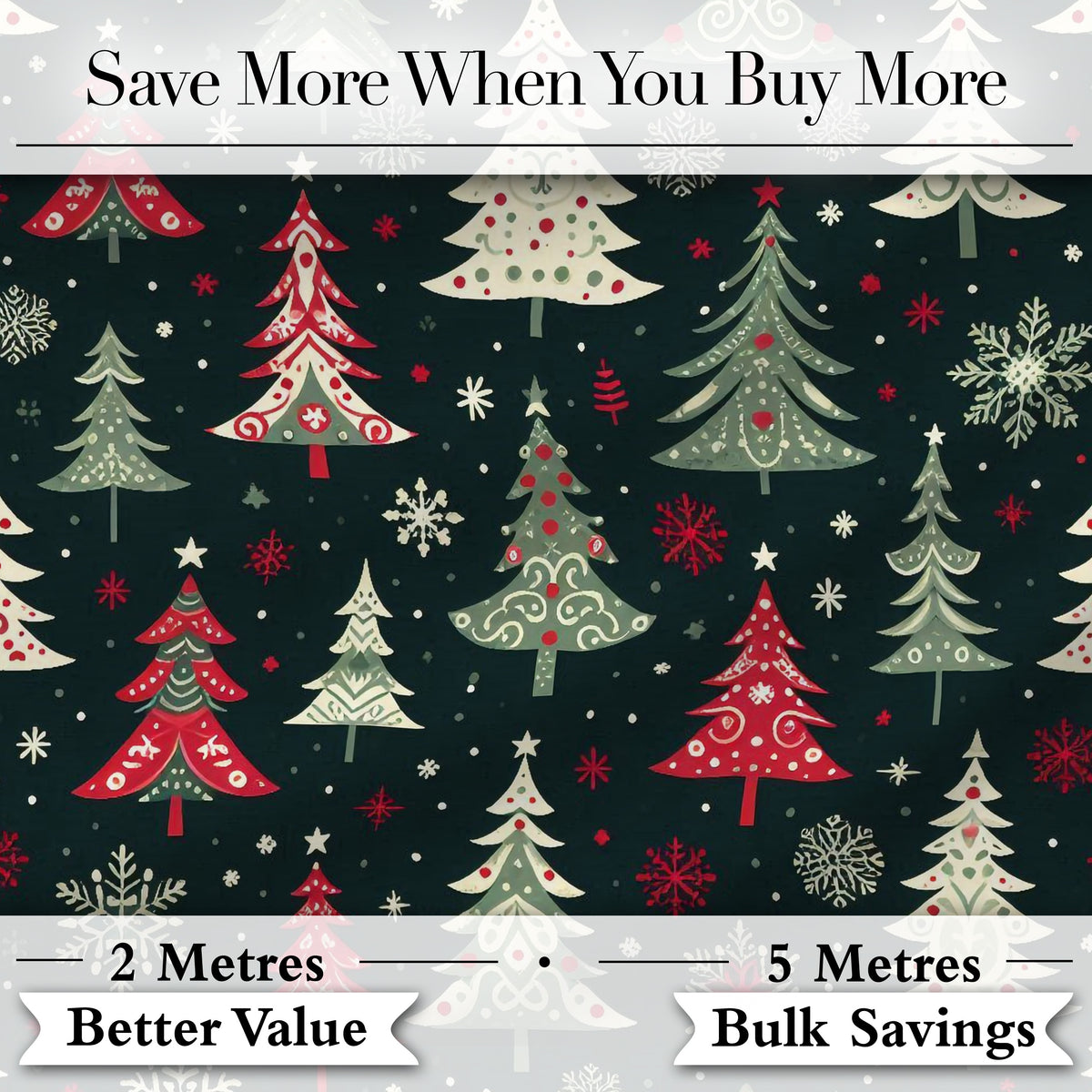 Nordic Christmas Trees Red White Green Snowflakes Festive Seamless Pattern Digital Print Fabric by the Metre UK Sewing Quilting Textile