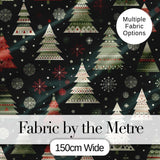 Scandi Christmas Trees Snowflakes Red Green Dark Background Seamless Pattern Digital Print Fabric by the Metre UK Sewing Quilting Textile