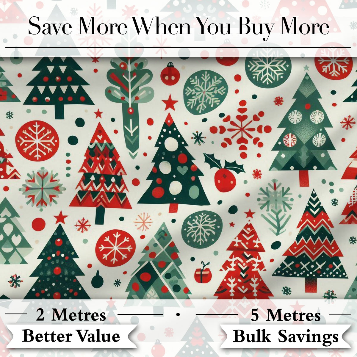 Scandi Christmas Trees Ornaments Red Green Festive Seamless Pattern Digital Print Fabric by the Metre UK Sewing Quilting Textile