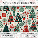 Scandi Christmas Trees Ornaments Red Green Festive Seamless Pattern Digital Print Fabric by the Metre UK Sewing Quilting Textile