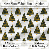 Minimal Christmas Trees Gold Garland White Background Seamless Pattern Digital Print Fabric by the Metre UK Sewing Quilting Textile