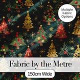 Vintage Christmas Trees Dark Green Gold Stars Holiday Seamless Pattern Digital Print Fabric by the Metre UK Sewing Quilting Textile