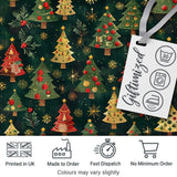 Vintage Christmas Trees Dark Green Gold Stars Holiday Seamless Pattern Digital Print Fabric by the Metre UK Sewing Quilting Textile