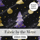 Minimal Christmas Tree Ornaments Purple Black Seamless Pattern Digital Print Fabric by the Metre UK Sewing Quilting Textile