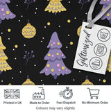 Minimal Christmas Tree Ornaments Purple Black Seamless Pattern Digital Print Fabric by the Metre UK Sewing Quilting Textile