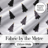 Minimal Black Christmas Trees Gold Star Seamless Pattern Digital Print Fabric by the Metre UK Sewing Quilting Textile
