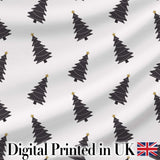 Minimal Black Christmas Trees Gold Star Seamless Pattern Digital Print Fabric by the Metre UK Sewing Quilting Textile