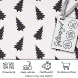 Minimal Black Christmas Trees Gold Star Seamless Pattern Digital Print Fabric by the Metre UK Sewing Quilting Textile