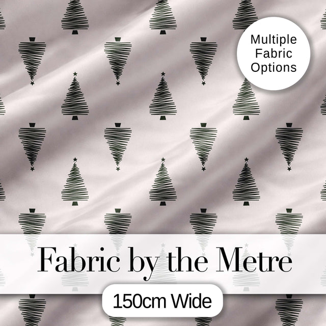 Minimal Line Christmas Trees Modern Scandinavian Seamless Pattern Digital Print Fabric by the Metre UK Sewing Quilting Textile